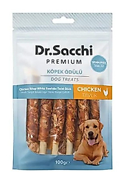 Dr.Sacchi Premium Tavuk Sargılı Beyaz Sığır Derili Burgu Çubuk Tahılsız Köpek Ödülü 10lu 100 Gr